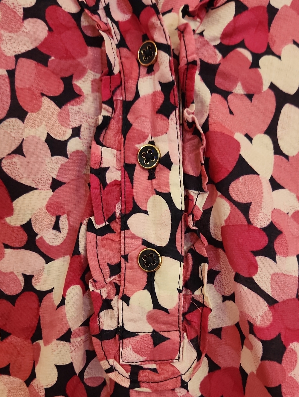Talbots Smocked Cuff Ruffle Blouse  Blended Hearts Size XL - Picture 3 of 13